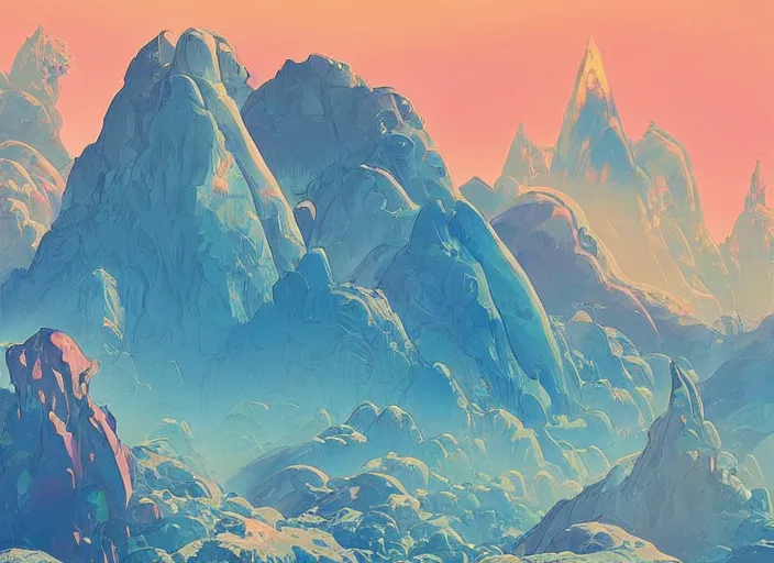 Image similar to psychedelic art of a mountain shaped like a dinosaur, detailed, cel shaded, by makoto shinkai and moebius and anton fadeev and james gurney