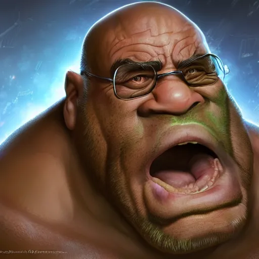 Prompt: clear portrait hulking herculean ogre danny devito, background hyper detailed, character concept, full body, dynamic pose, glowing lights intricate, elegant, highly detailed, digital painting, artstation, concept art, sharp focus, illustration, van baarle lois and sanderson ruth