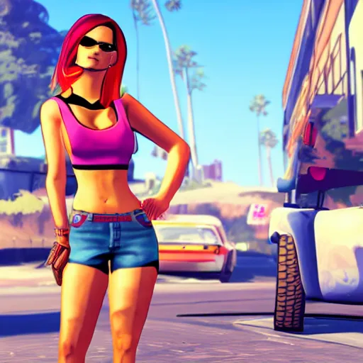 Image similar to cartoon gta 5, cartoon gta V style, gorgeous, girl