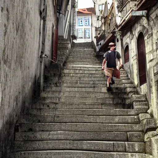 Image similar to a rollator on steps in Porto, greg rutkowski