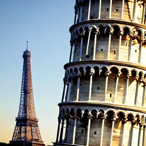 Image similar to The Leaning Tower of Pisa near the Eiffel Tower