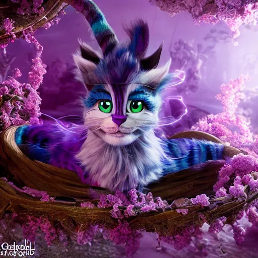 Image similar to full body pose, hyperrealistic photograph of the cheshire cat as a woman, dim volumetric lighting, 8 k, octane beautifully detailed render, extremely hyper detailed, intricate, epic composition, cinematic lighting, masterpiece, trending on artstation, very very detailed, stunning, hdr, smooth, sharp focus, high resolution, award, winning photo, dslr, 5 0 mm