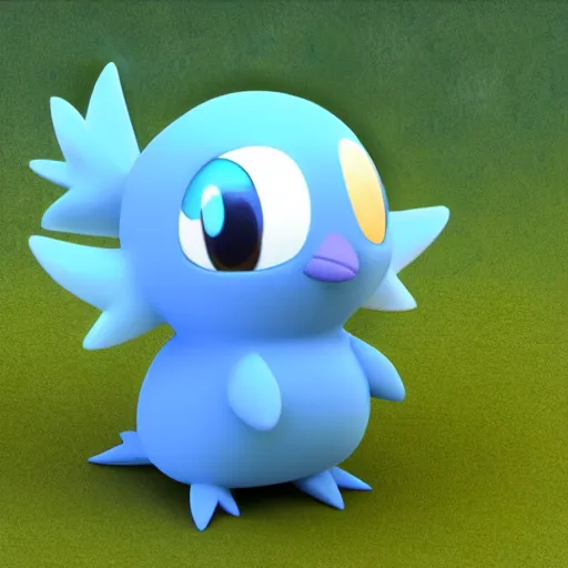 Image similar to nymph render of a very cute 3d piplup pokemon, adorable eyes, cute smile, full round face, bright sunny time, serene forest setting, medium shot, mid-shot, highly detailed, trending on Artstation, Unreal Engine 4k