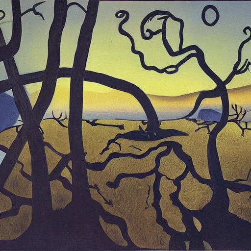 Prompt: woods at night, stylized, salvadore dali