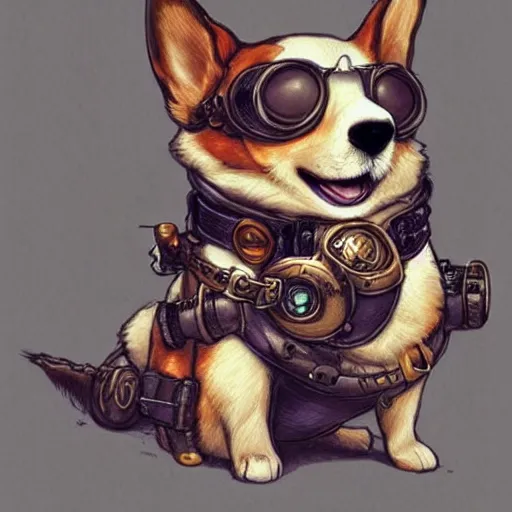 Prompt: a corgi with steampunk googles, by ROSS tran