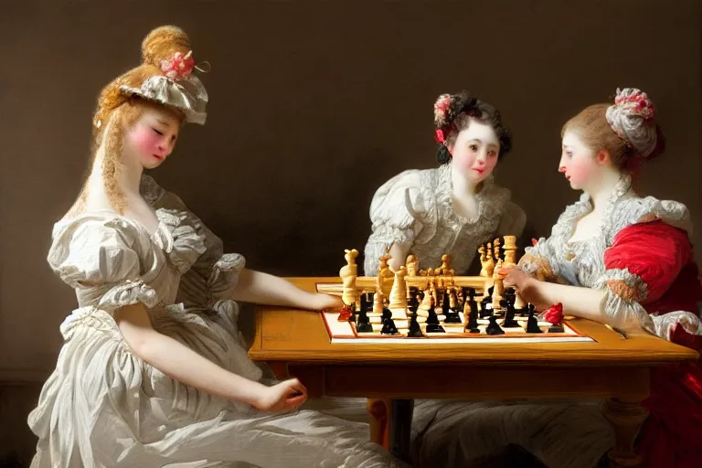 highly-detailed close-up of two women playing chess in, Stable Diffusion