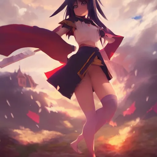 Image similar to megumin from konosuba, art by greg rutkowski