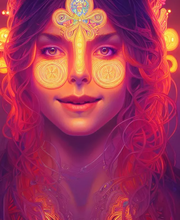 Prompt: symmetry!! portrait of hippie girl smiling, glowing lights!! psychedelic, intricate, elegant, highly detailed, digital painting, artstation, concept art, smooth, sharp focus, illustration, art by artgerm and greg rutkowski and alphonse mucha, 8 k