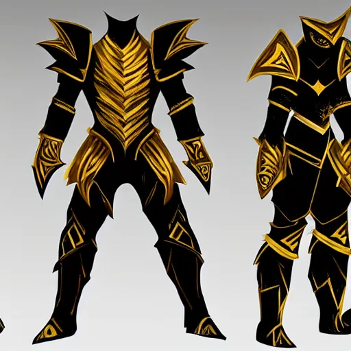 Image similar to dragon warrior black and gold armor, concept art, honorable