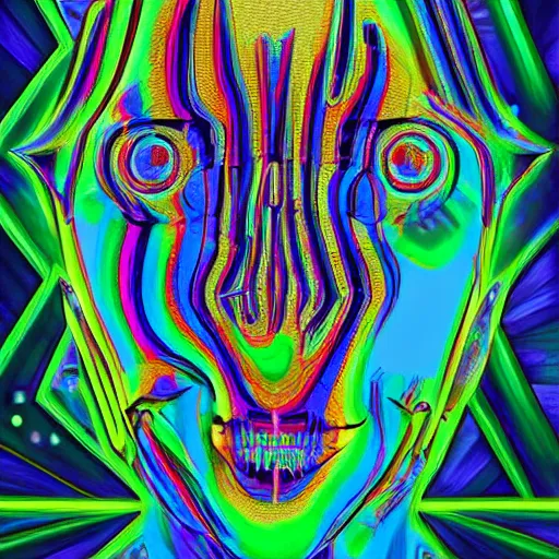 Prompt: paint surrealist 💎💀🤖, psychedelic, digital art