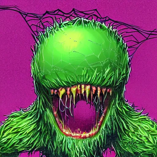 Image similar to a tennis ball monsters ,spider, colorful, digital art, fantasy, magic, trending on artstation, ultra detailed, professional illustration by Basil Gogos