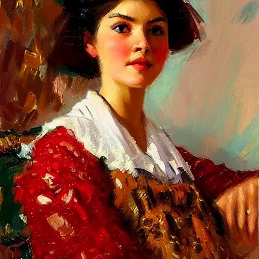 Image similar to Portrait of a chuvash girl, in the style of Konstantin Razumov, face closeup, intricate details, high quality