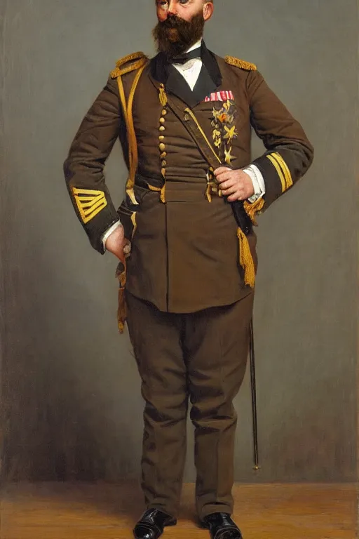 Prompt: full body portrait of the dictator of the memphis grizzlies, 1 8 8 9, in full military garb, oil on canvas by william sidney mount, trending on artstation