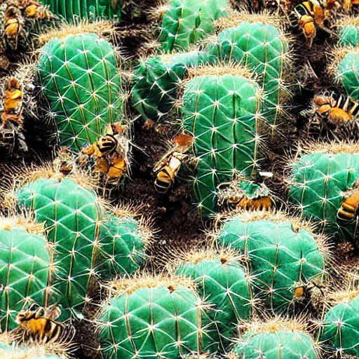 Prompt: close up shot of a swarm of bees around a cactus in the desert ultra realistic