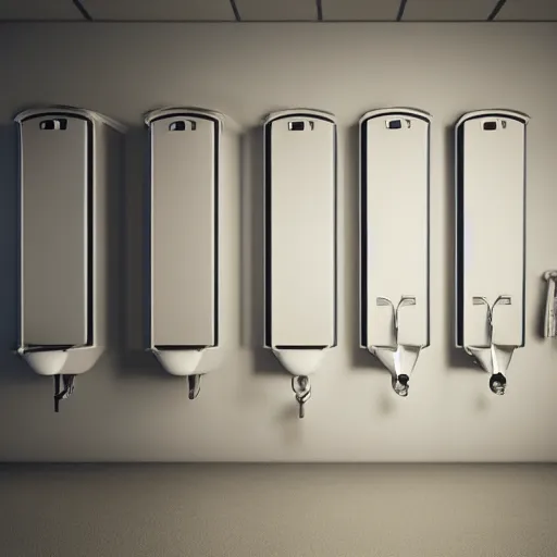 Image similar to approximately 1 2 urinals in a dark room, realistic, photoreal high detail