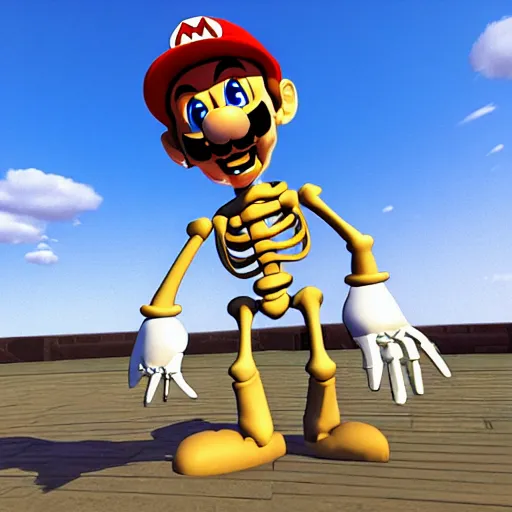 Image similar to A skeleton in the game Super Mario 64, unreal engine, highly detailed, vray, 8k