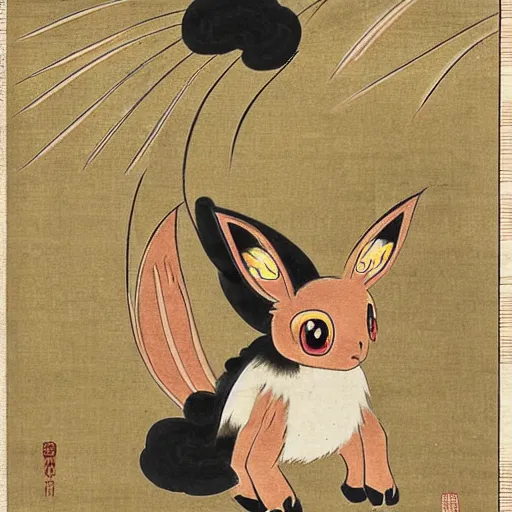 Image similar to Eevee in Japanese art style, nihonga, old Japanese art