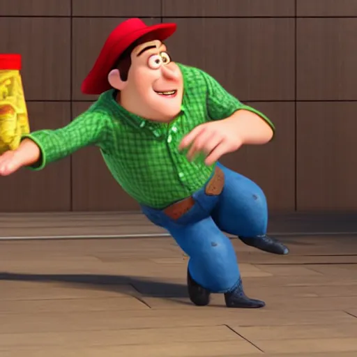 Image similar to thief escaping a robbery with a bag of money. pixar style