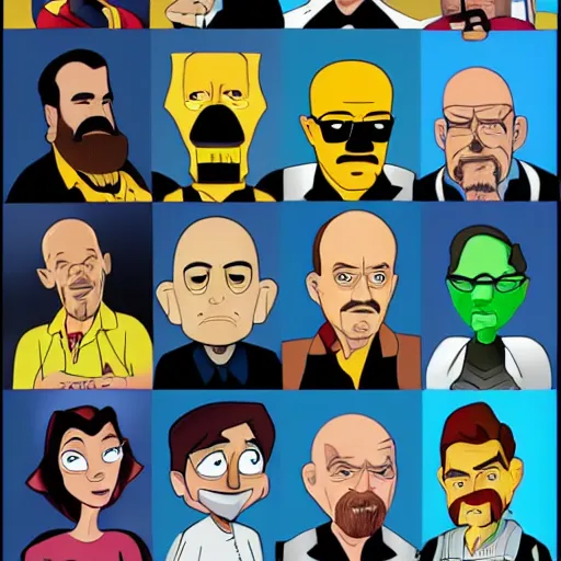 Prompt: cast of breaking bad as disney cartoon characters 4 k