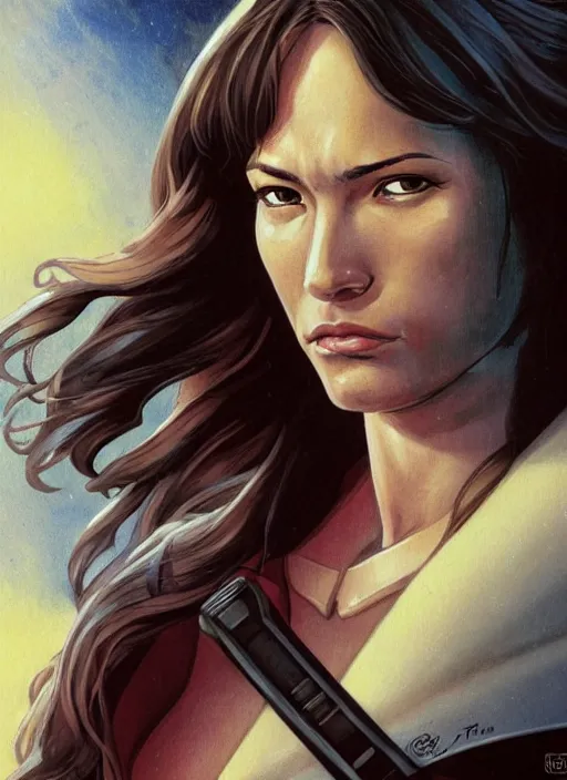 Prompt: jaina solo's face, jedi from star wars legends books, star wars portrait by tsuyoshi nagano art japanese