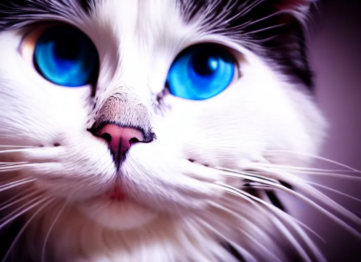 Image similar to a photo of a ragdoll cats face, fisheye lens