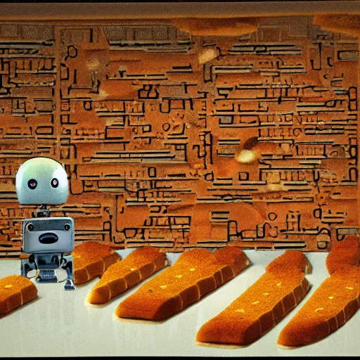 Image similar to a robot living inside a bread sandwish seen from outside, hyper detailed,