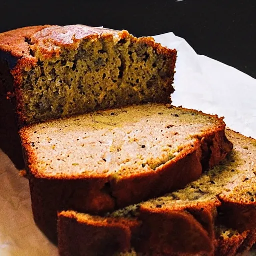 Image similar to photorealistic photograph of banana bread at work dude, photorealistic, realism, highly detailed, ultra detailed