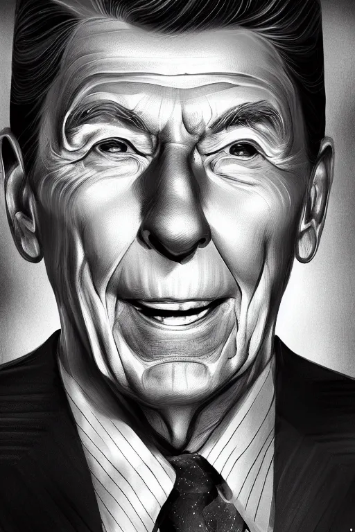 Image similar to illustration of ronald reagan painted by mai yoneyama, detailed, dynamic lighting, pixiv, digital painting, anime illustration, detailed face, high saturation,