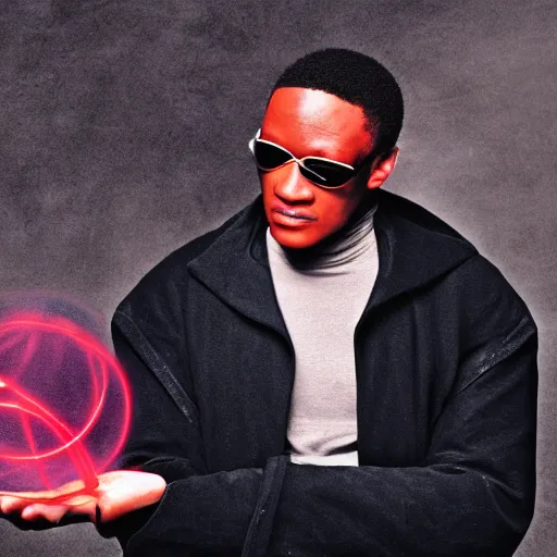 Image similar to UHD candid photo of Morpheus selling red pills to schoolchildren, accurate face, UHD, photorealistic, correct face, photo by Annie Leibowitz