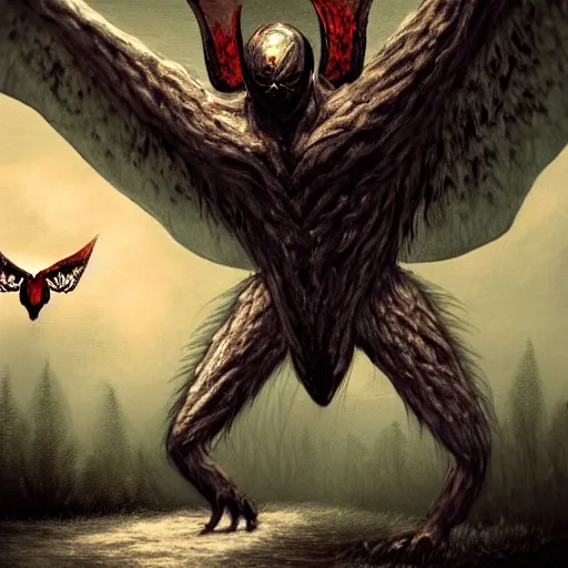 Prompt: a man was eaten by a giant mothman, he could only scream, ultra realistic pictures, detailed, hd, trending on deviantart