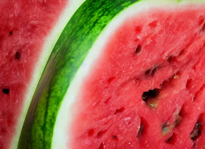 Image similar to photo still of a watermelon with human eyes and mouth, 8 k, studio lighting bright ambient lighting key light, 8 5 mm f 1. 8