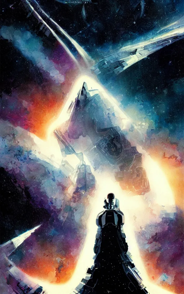 Prompt: interstellar movie poster by bill sienkiewicz and jaime jones