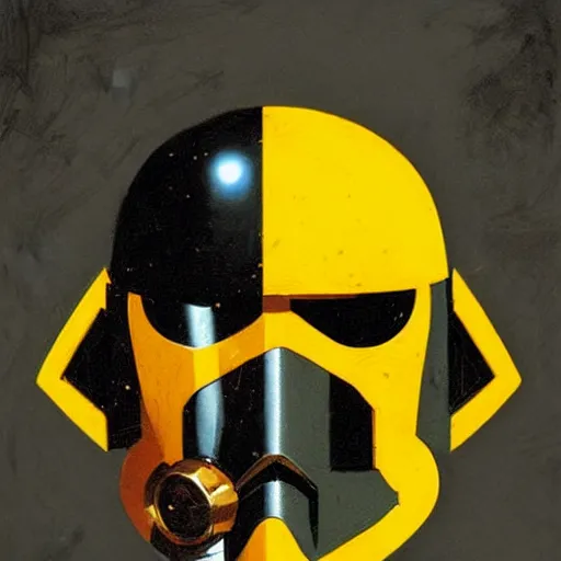 Prompt: portrait of a mutant chronicles bauhaus doomtrooper, on his helmet is a yellow smiley sticker by greg rutkowski