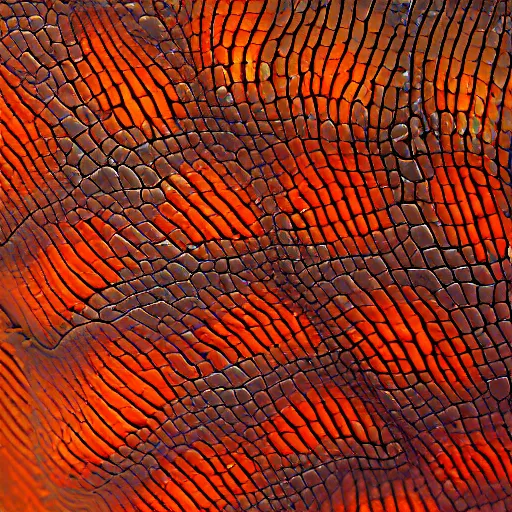 Prompt: Close-up of skin afflicted by orange dragonscale disease on the verge of bursting, digital art