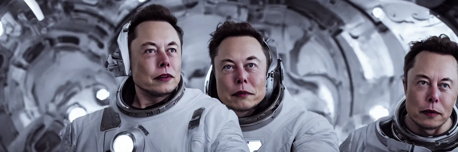 Prompt: old elon musk in a space x spaceship, movie still, cinematic, photorealistic, extreme detail, facial features, sharp focus, 8 k, anamorphic lens, lighting, dark