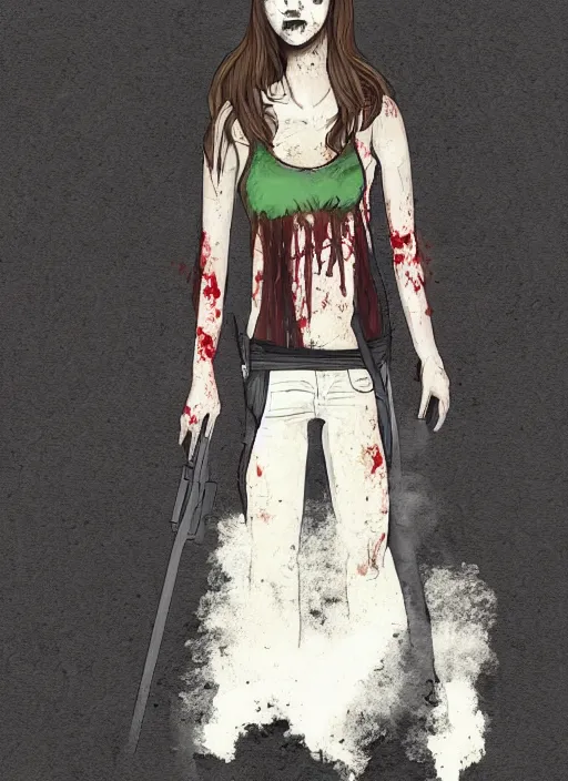 Prompt: character concept art for female lead in zombie horror movie