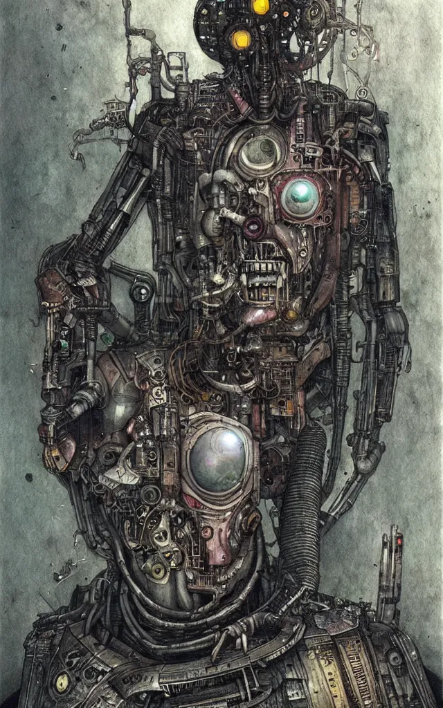 Prompt: futurist cyborg warlock, perfect future, award winning art by santiago caruso, iridescent color palette