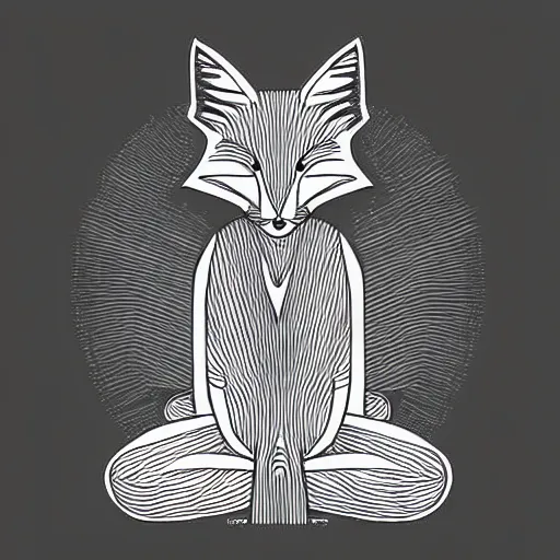 Image similar to fox meditating line art, graphic design