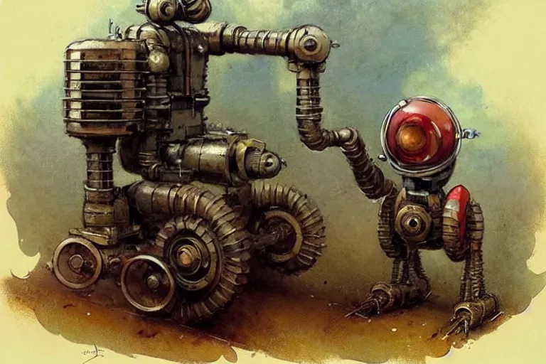 Image similar to adventurer ( ( ( ( ( 1 9 5 0 s retro future robot mole tunneling machine. muted colors. ) ) ) ) ) by jean baptiste monge!!!!!!!!!!!!!!!!!!!!!!!!! chrome red