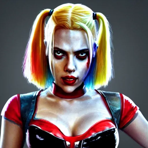 Prompt: scarlett johansson as harley quinn from suicide squad