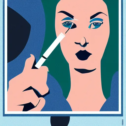 Prompt: a minimal poster with a portrait of a young women with fat lips smoking a joint like a statue dramatic lighting street and under stars. Photography, Cubism, High Resolution, 4k, tints of blue.