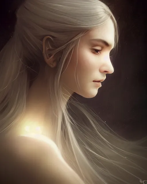 Prompt: side portrait of a beautiful female cleric, ethereal, dreamy, backlit, highly detailed, sad, mystical, magical, realistic lighting, realistic face, sharp focus, windswept, rule of thirds, symmetrical facial features, by artgerm, wlop, rossdraws, frank frazetta, andrei riabovitchev, trending on artstation, hd, 4 k, fantasy