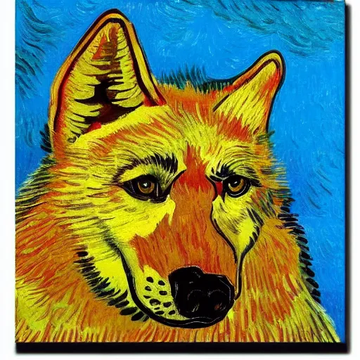 Prompt: painting of retarded wolf, vivid colors, van gogh