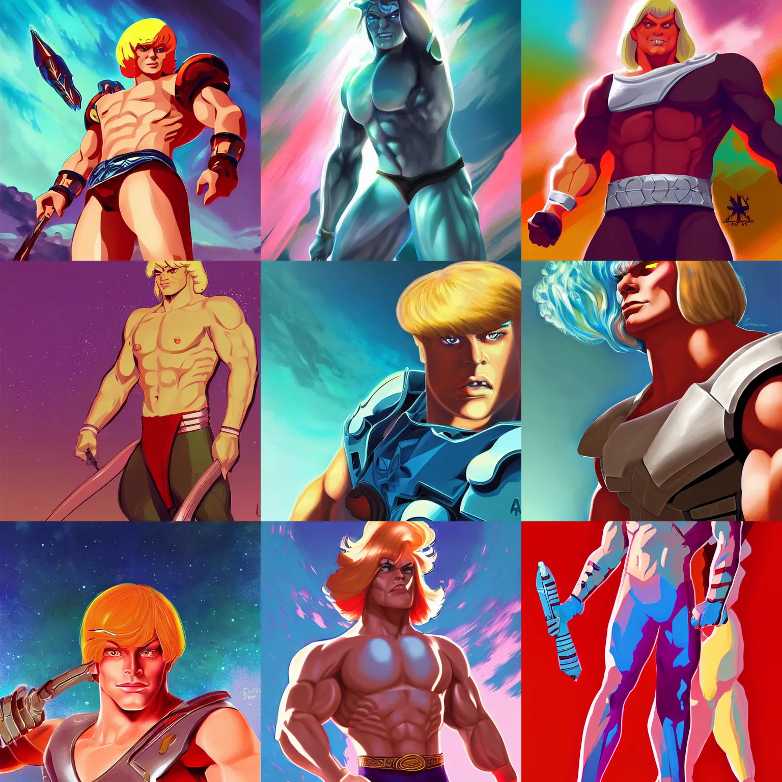 Prompt: pearlescent he - man, adam of eternia, art by kuvshinov ilya