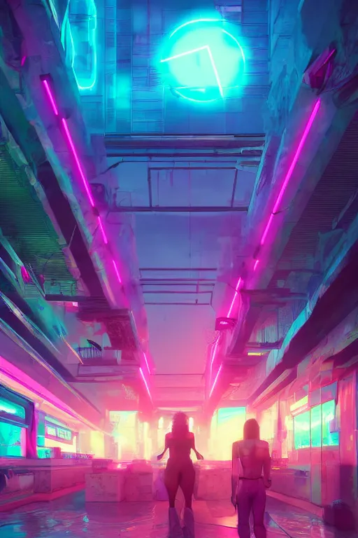 Image similar to cyberpunk syntwave beach, midday, pink neon lights, futuristic, cgsociety, in the style of artstation