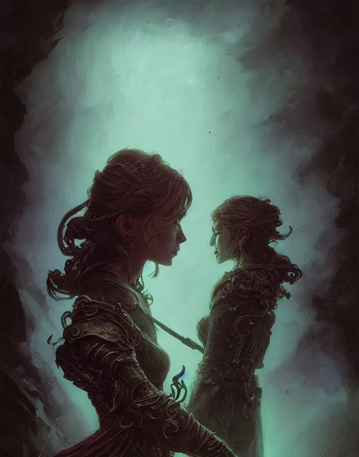 Image similar to side portrait, imogen poots, deathknight, gloomhaven, soft, smooth, luminescent, art nouveau tarot, haunting, pale green backlit glow, evil inky swirly ripples, sickly colors, 8 k, by greg rutkowski, jesper ejsing, rhads, ilya kuvshinov, cushart krenz