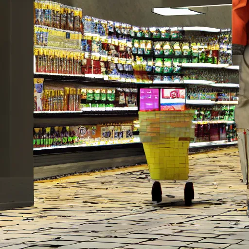 Prompt: a masked man at a self checkout stealing one banana, theft at grocery store, walking out with one banana, banana in hand, trending on artstation, depth field, unreal engine, cinematic, hyper realism, high detail, octane cinema 4 d render, a 2 4 cinematography, 8 k