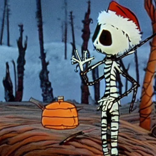 Image similar to a still of calvin and hobbes in nightmare before chrismas