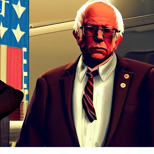 Prompt: Bernie Sanders as a gangster in GTA 5 4k