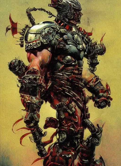 Image similar to iron saint, strong line, eerie color, beautiful! coherent! by frank frazetta, by brom
